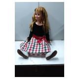 Large Vintage Doll with Plaid Dress and Lace-Up Sh