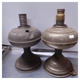 Vintage Metal Oil Lamp Bases Without Chimneys