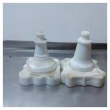 White Milk Glass Mantel Ewers with Scalloped Bases