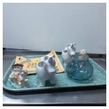 Decorative Figurines, Glass Vase, and Plant Bracke