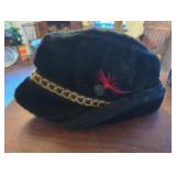 Large Black Fur Hat with Chain and Feather Embelli