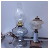 Two Glass Table Lamps with Brass and Ceramic Accen
