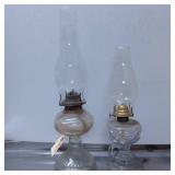 Glass Oil Lamps with Metal Burners and Chimneys