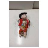Traditional Japanese Doll in Kimono with Black Hai