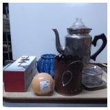 Household Items Including Teapot, Candleholder, Gl