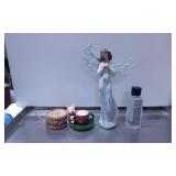 Decorative Lot Featuring Angel Figurine, Candle Ho