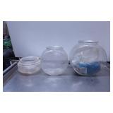 Three Clear Glass Bowls or Containers