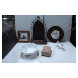 Decorative Items Including Metal Frame, Plates, Gl