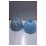 Two Blue Glass Light Fixture Shades with Ribbed De