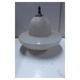 White Ribbed Glass Light Fixture with Metal Finial