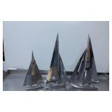 Three Chrome Sailboat Sculptures in Graduated Size