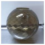 Amber-Colored Glass Vase with Wavy Pattern