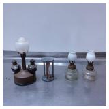 Oil Lamps and Hourglass with Metal Base