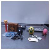 Eclectic Lot with Pez Dispenser, Candles, Jewelry,