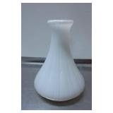White Milk Glass Fluted Vase with Ribbed Design