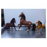 Three Horse Figurines with Faux Hair Details