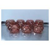 Six Pink Hobnail Glass Candle Holders