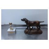 Cast Iron Hunting Dog Figurine and Trophy on Marbl