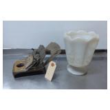 Brass Letter Opener Holder and White Glass Pedesta