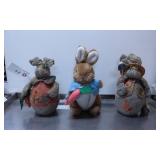 Three Bunny-Themed Plush Figurines with Decorative