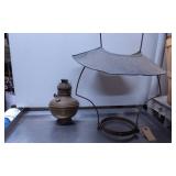 Brass Oil Lamp Base with Metal Shade Holder