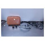 Vintage Travel Iron With Brown Carry Case and Plug