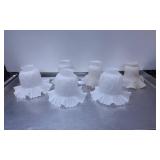Six Frosted Glass Lamp Shades with Ruffled Rims an