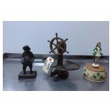 Three Decorative Items Including Figurine, Ship Wh