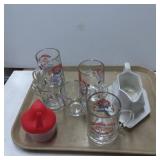 Glass Mugs and Ceramic Gravy Boat, Tray Not Includ