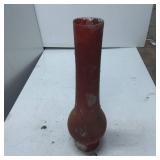 Red Glass Vase with Bulbous Base and Cylindrical N