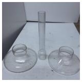 Clear Glass Lamp Chimney and Two Glass Lamp Shades