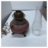 Red Metal Oil Lamp with Metal Base and Chimney