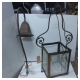 Metal and Glass Hanging Lantern with Bell Attachme