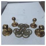 Brass Fireplace Tool Holders with Decorative Eleme