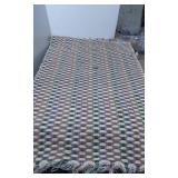 Handwoven Multicolored Patterned Wool Rug with Fri