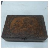 Wooden Humidor with Depicted Scene and Metal-Lined