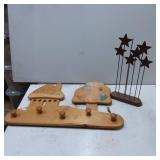 Wooden Wall Hooks with Decorative Star Accent Piec