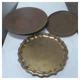 Three Metal Trays Including Brass, Bronze, and Cop