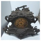 Ornate Cast Metal Mantel Clock with Decorative Flo
