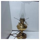 Brass Electric Hurricane Table Lamp with Glass Chi
