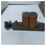 Wooden Log-Style Bookends with Ceramic Animals