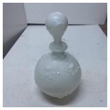 White Milk Glass Perfume Bottle with Embossed Flor