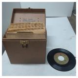 Brown Record Case With Dividers and 45 RPM Vinyl R