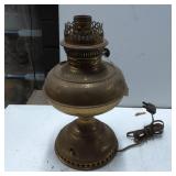 Electrified Vintage Brass Oil Lamp Base with Chimn