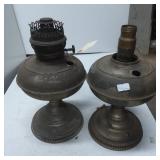 Brass Oil Lamps, One Converted for Electricity