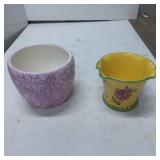 Floral Ceramic Planters in Purple and Yellow Desig