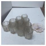 10 Clear Glass Cups with Decorative Shell Dish