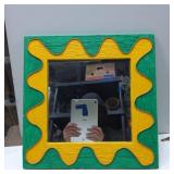 Square Decorative Wooden Mirror with Green and Yel