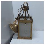 Brass Hanging Lantern with Frosted Glass Panels an