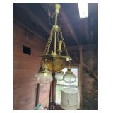 Art Deco Brass Lamp with Slag Glass Interior and T
